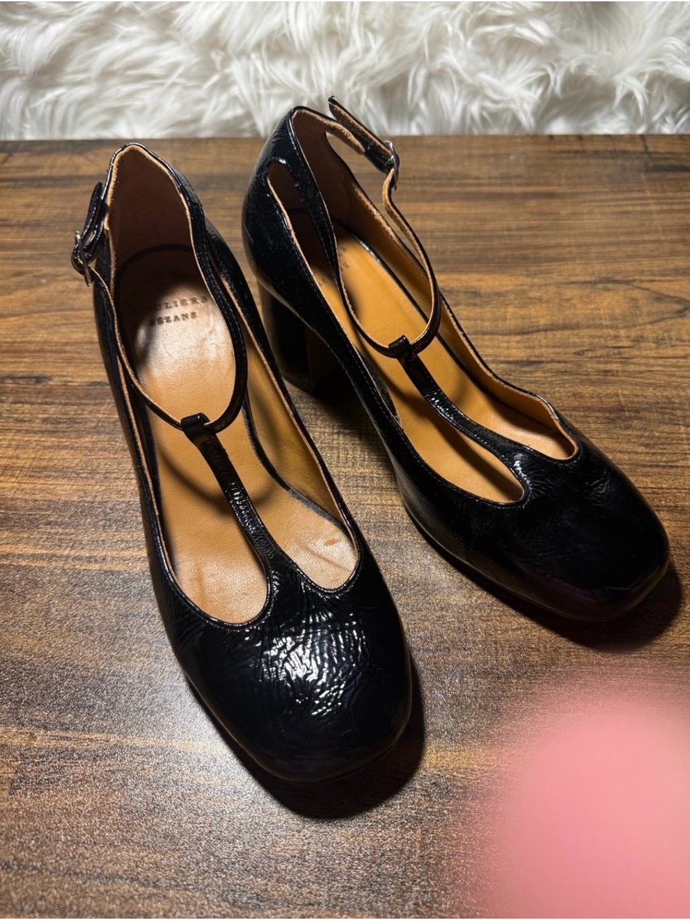 Sezane Black T-Strap Block Heel Pumps